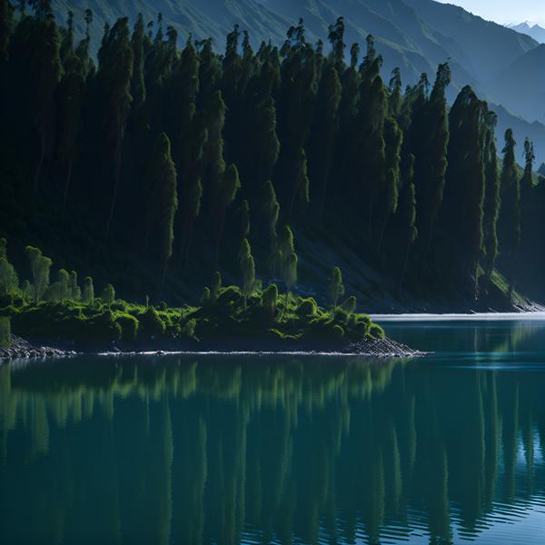 Download image of a beautiful lake surrounded by big green trees-banrupi
