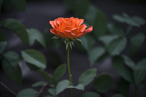 Download image of a blooming orange rose with green leave-banrupi