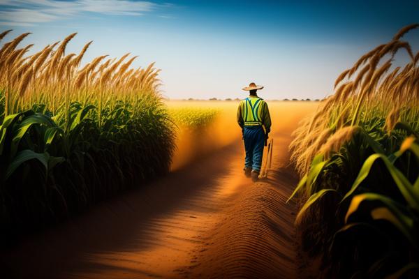 An image of a framer working in his field. Growing crops ready to Harvest-banurpi