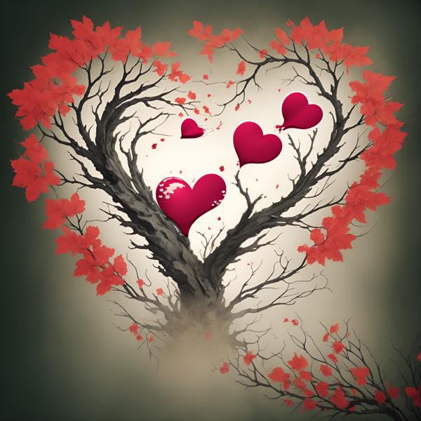 Download image of vector art features a heart shape formed by branches and leaves.-banrupi