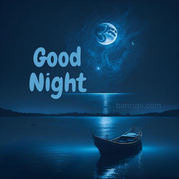 Download: This good night image depicts a serene night scene of the sea with a full moon and boat.-banrupi
