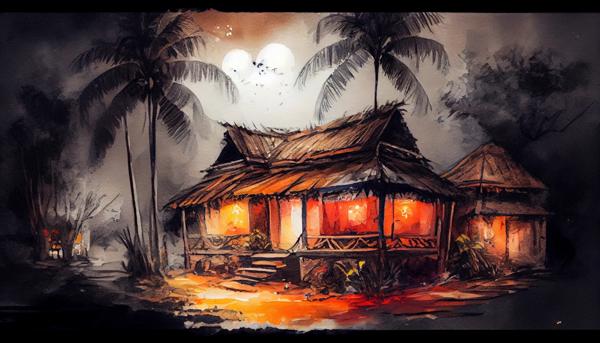 This image shows the picture of a House create by using a water color paints-banrupi